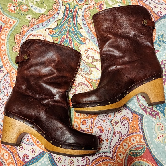 UGG Lynnea Leather Shearling Wood Clog Boots | Size 6 - Picture 4 of 16